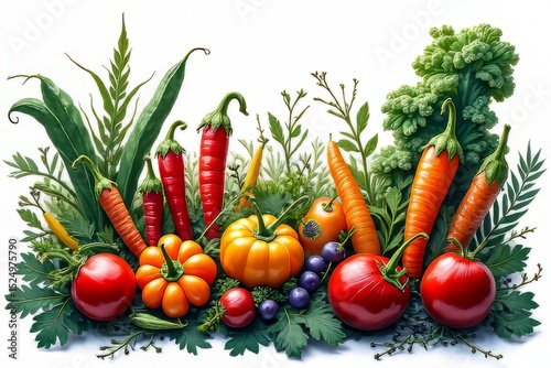 Vibrant Colorful Vegetables and Herbs Arrangement