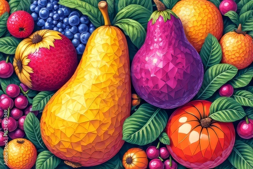 Vibrant Geometric Fruits and Berries Arrangement