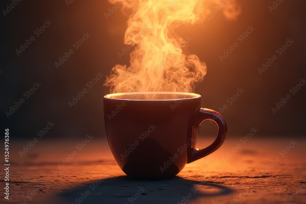 Fototapeta premium Warm Cup of Coffee Steaming in the Night
