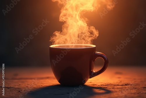 Warm Cup of Coffee Steaming in the Night