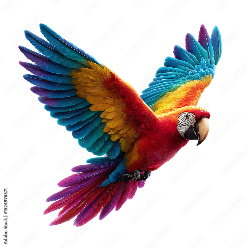 Obraz premium colorful parrot mid-flight with open wings, isolated on transparent background