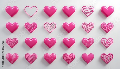 Set of glossy and scribbled red hearts in various styles. Perfect for ove designs, romantic cards, or social media decorations. photo