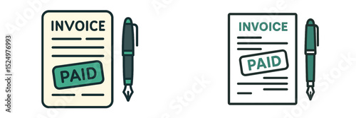 Invoice with paid stamp and pen on a desk during a business transaction in an office setting