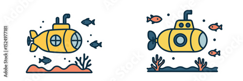 Colorful submarines navigating through underwater landscapes with fish and coral during daytime exploration
