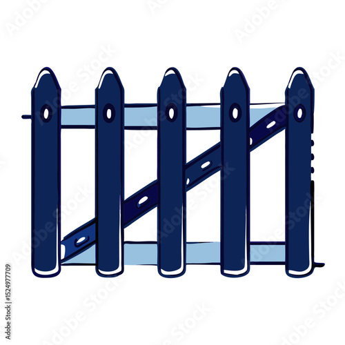 A segment of blue picket fence with pointed tops. Useful for websites or blogs about homes, gardens, boundaries, security, or property.
