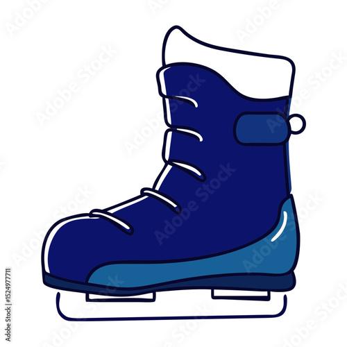 A blue ice skate with a white top and blade. Useful for websites or blogs about winter sports, ice skating, hockey, or recreational activities.