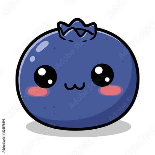 Cute cartoon blueberry character with smiling face and blush  