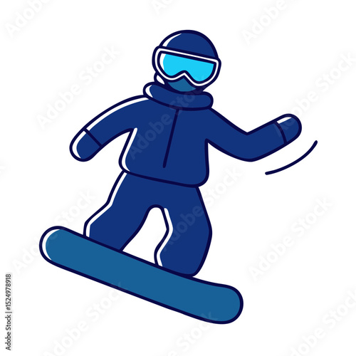 A person snowboarding, wearing winter gear and goggles. Ideal for websites or blogs about winter sports, recreation, travel, or outdoor activities.