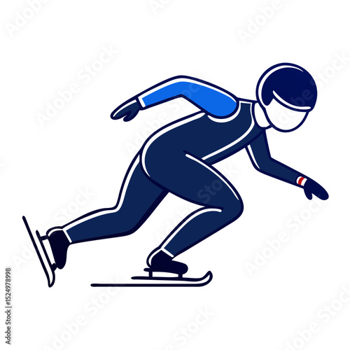 dynamic illustration of a speed skater in a dark blue suit, poised for motion. Ideal for blogs and websites about winter sports, athleticism, and competition.