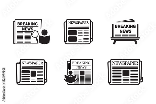 Newspaper icon set vector. news paper sign and symbol silhouette vector illustration on white background 