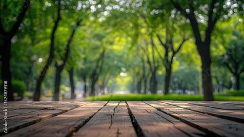Wallpaper Mural Tranquil park scene with green trees and wooden pathway for nature relaxation design Torontodigital.ca