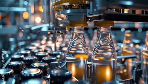 Automated Bottle Capping in Manufacturing,
Efficient Beverage Packaging Line,
Modern Industrial Production Process for Bottles
