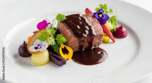 Delicious Meat Dish Garnished With Flowers And Fresh Vegetables