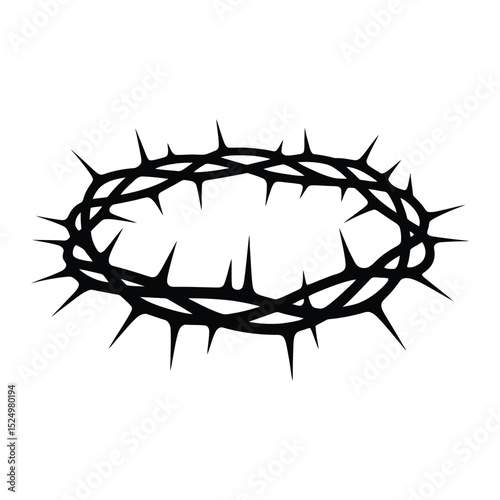 Crown of Thorns Silhouette, Vector, Illustration, Outline, Logo, White Background.