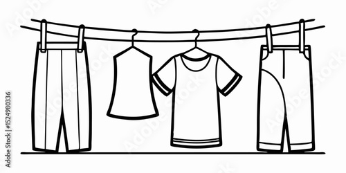 Clothes Hanging on Clothesline: Pants, Shirt, Dress