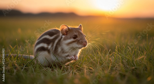 Striped Grass Mouse At Golden Hour In An Idyllic Setting