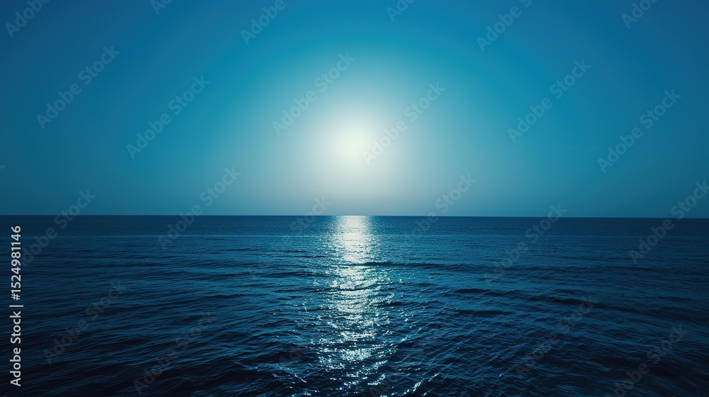 Obraz premium Vast Blue Ocean at Flat Camera Angle: Minimalist Coastal Serenity, Horizon-Defining Smooth Waters, and Endless Azure Depths in Soothing Maritime Photography
