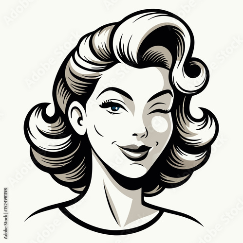 Retro Woman Winking, Vintage Pinup Girl Illustration