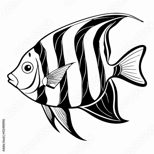 Black and White Striped Angelfish Illustration
