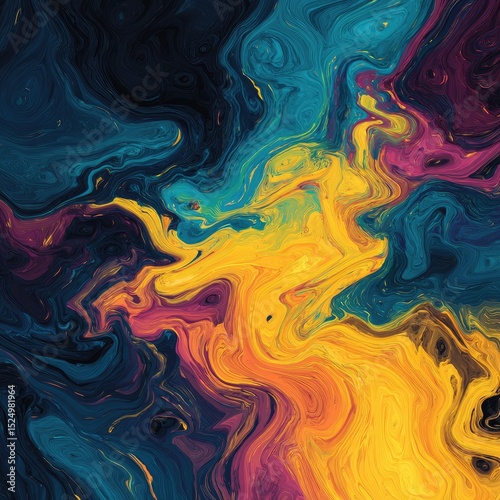 Abstract swirling vibrant colors, fluid motion, dynamic energy
