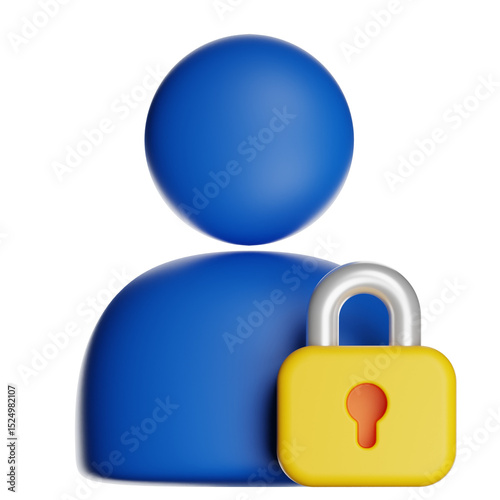 Blue user icon with yellow padlock symbolizing security on transparent background