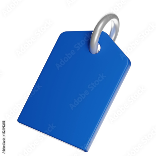 Blue price tag with silver ring on transparent background