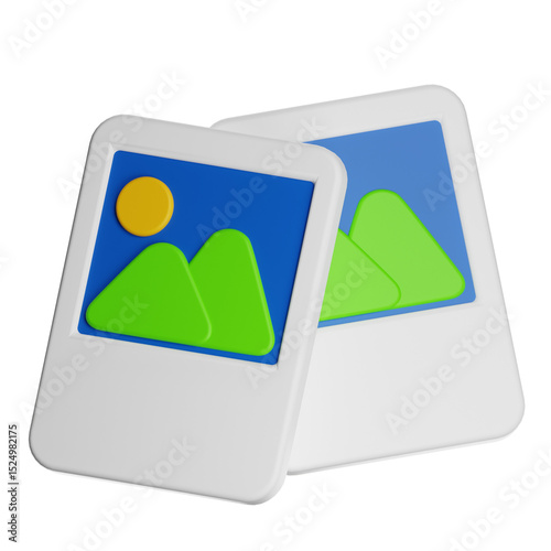 Two 3d rendered photos showing green mountains and sun on transparent background