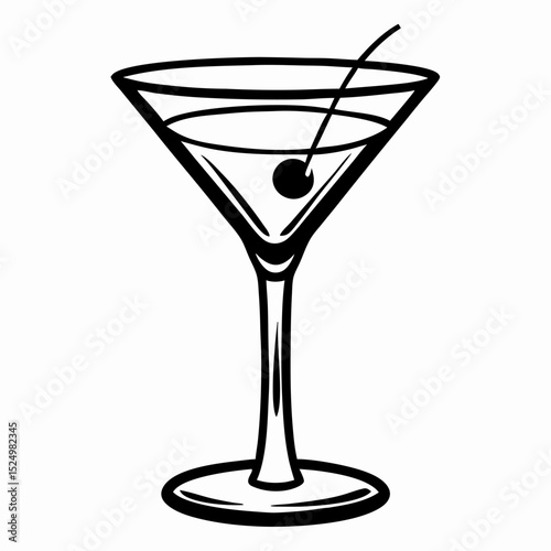 Martini Cocktail Glass Line Art Illustration