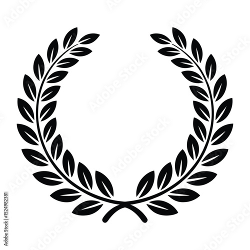 Laurel Wreath Crown Silhouette, Vector, Illustration, Icon, Logo, White Background.
