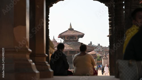 Nepal Bhaktapur Durbar Square Rameshwar Temple Slow Motion Stabilizer Forward World Heritage Site Kathmandu Valley photo