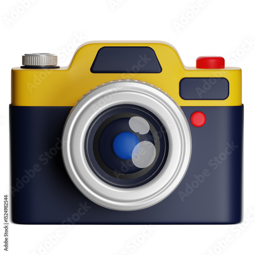 Yellow and blue 3d camera capturing moments on transparent background