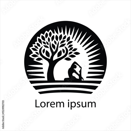 A yoga logo with a tree and a person doing yoga