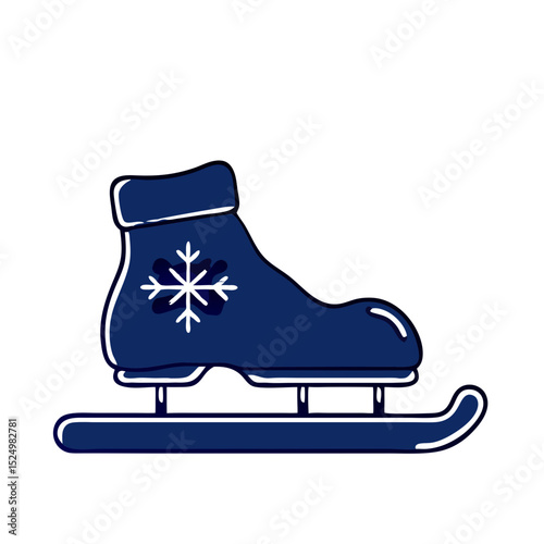 flat vector illustration of a blue ice skate with a snowflake design, ideal for websites or blogs with winter themes, sports content, or recreational activities. The style is doodle
