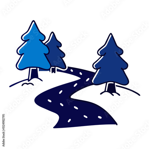 stylized winding path through a group of pine trees. Ideal for blogs and websites about nature, hiking, and outdoor adventures.