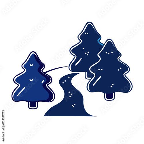 stylized winding path through a group of pine trees. Ideal for blogs and websites about nature, hiking, and outdoor adventures.
