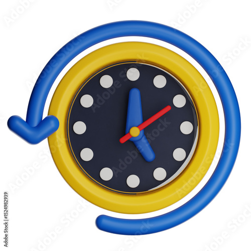 Clock showing time passing with blue circular arrow on transparent background