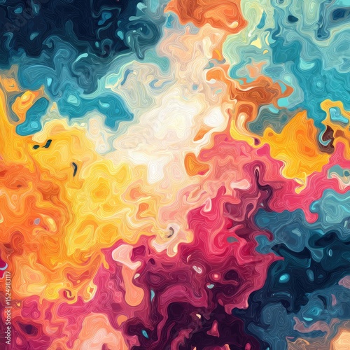Abstract swirling colors in warm and cool tones, creating a vibrant, dynamic composition