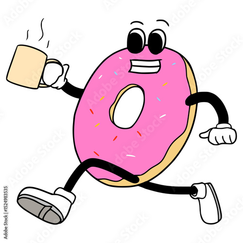 donut character running illustration hand drawn isolated vector