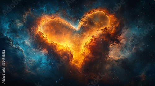 Fiery Heart Nebula in Deep Space Cosmic Love