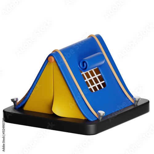 Camping tent icon resting on a platform with transparent background