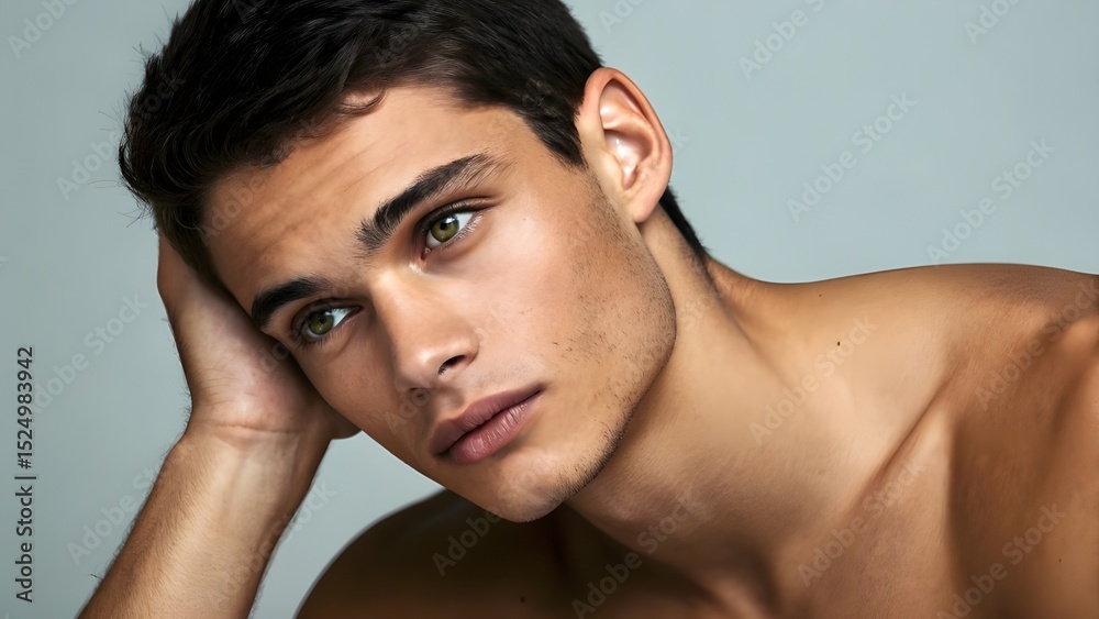 Fototapeta premium Captivating Beauty Skin Model A Portrait of Male Beauty Handsome and Flawless Skin