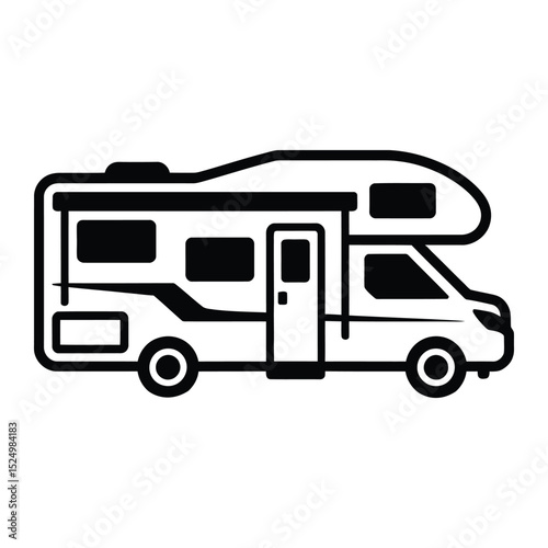 RV Camper Icon, Vector, Illustration, Icon, Outline, Line Art, Silhouette, Logo, White Background.