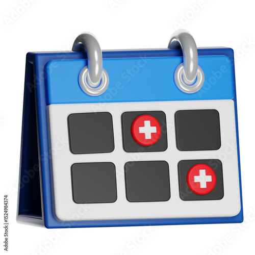3d calendar showing medical appointments with red crosses on transparent background
