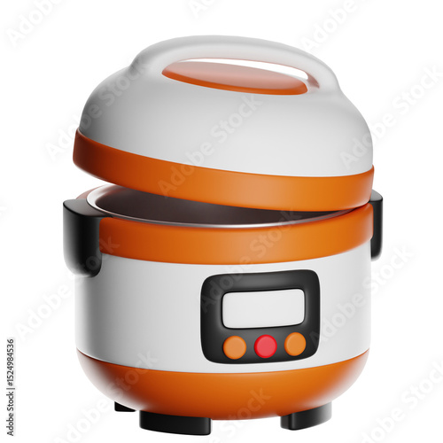 3d rice cooker opening with transparent background