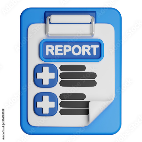Medical report clipboard showing healthcare information with transparent background