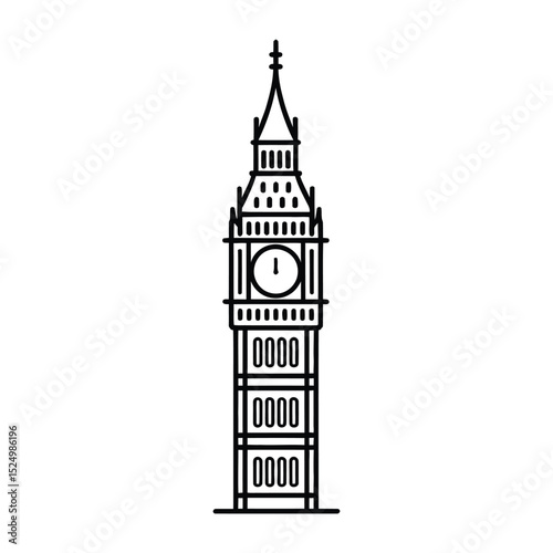 Big Ben Icon, Vector, Illustration, Icon, Outline, Line Art, Silhouette, Logo, White Background.
