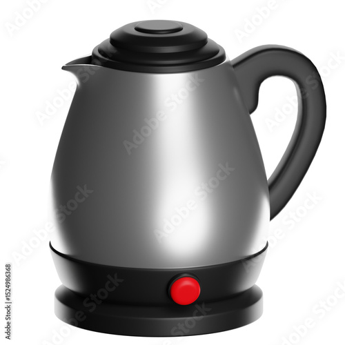 Electric kettle with red button on transparent background