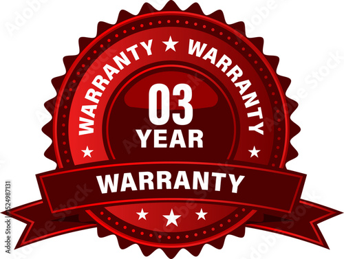3 Year warranty banner, label, sign, badge isolated on white background. premium quality label