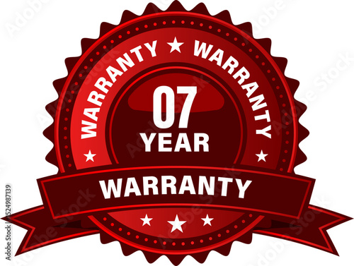 7 Year warranty banner, label, sign, badge isolated on white background.. premium quality label