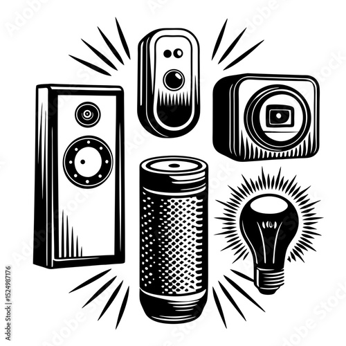 Smart home devices vintage illustration